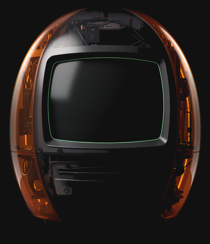 Vintage all-in-one computer displaying the Project True Brew logo