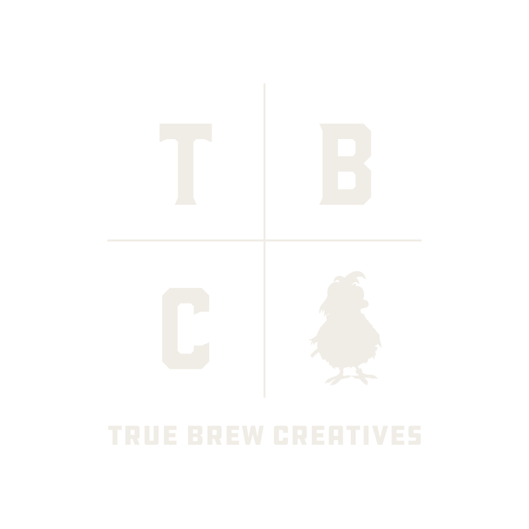 True Brew Creatives quartered badge mark, TBC lockup