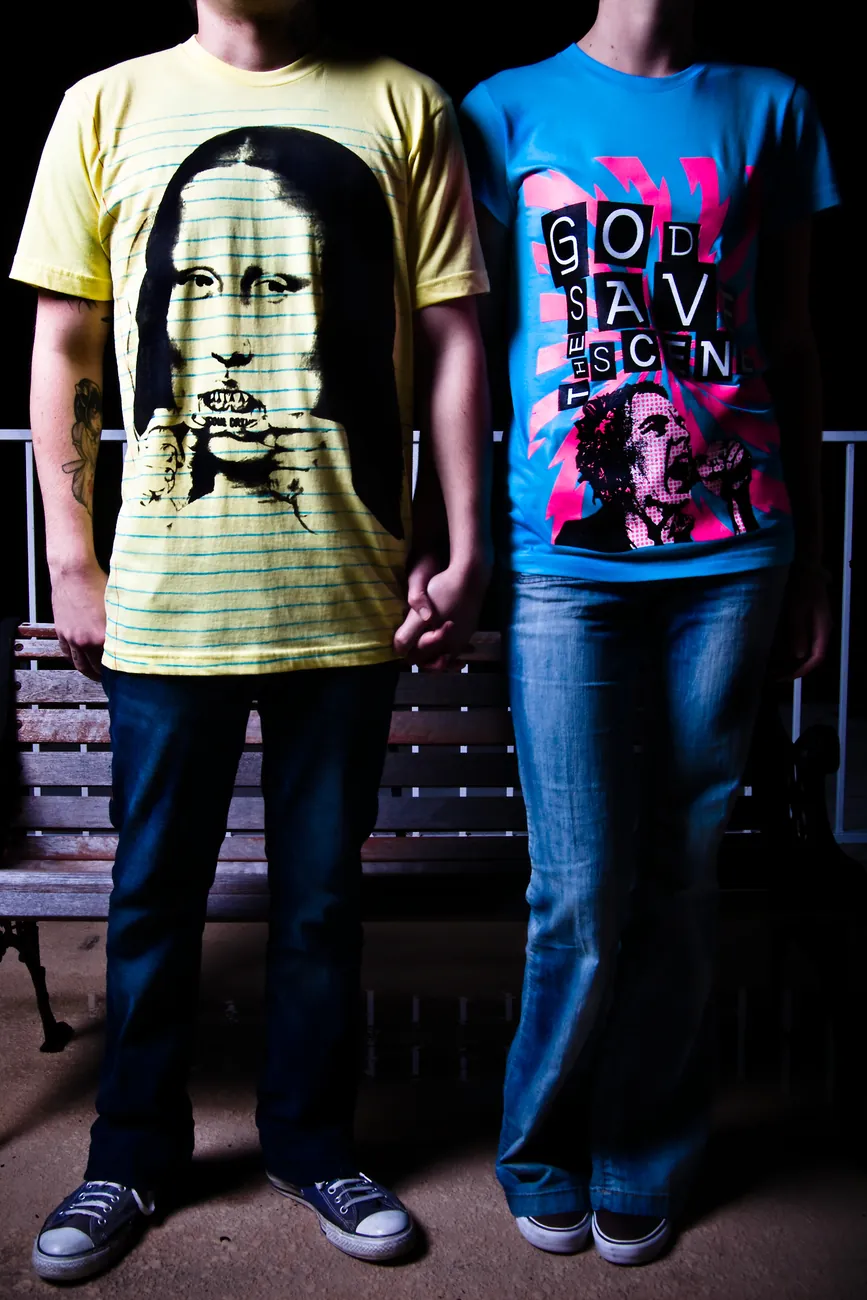 Two screen-printed band tees